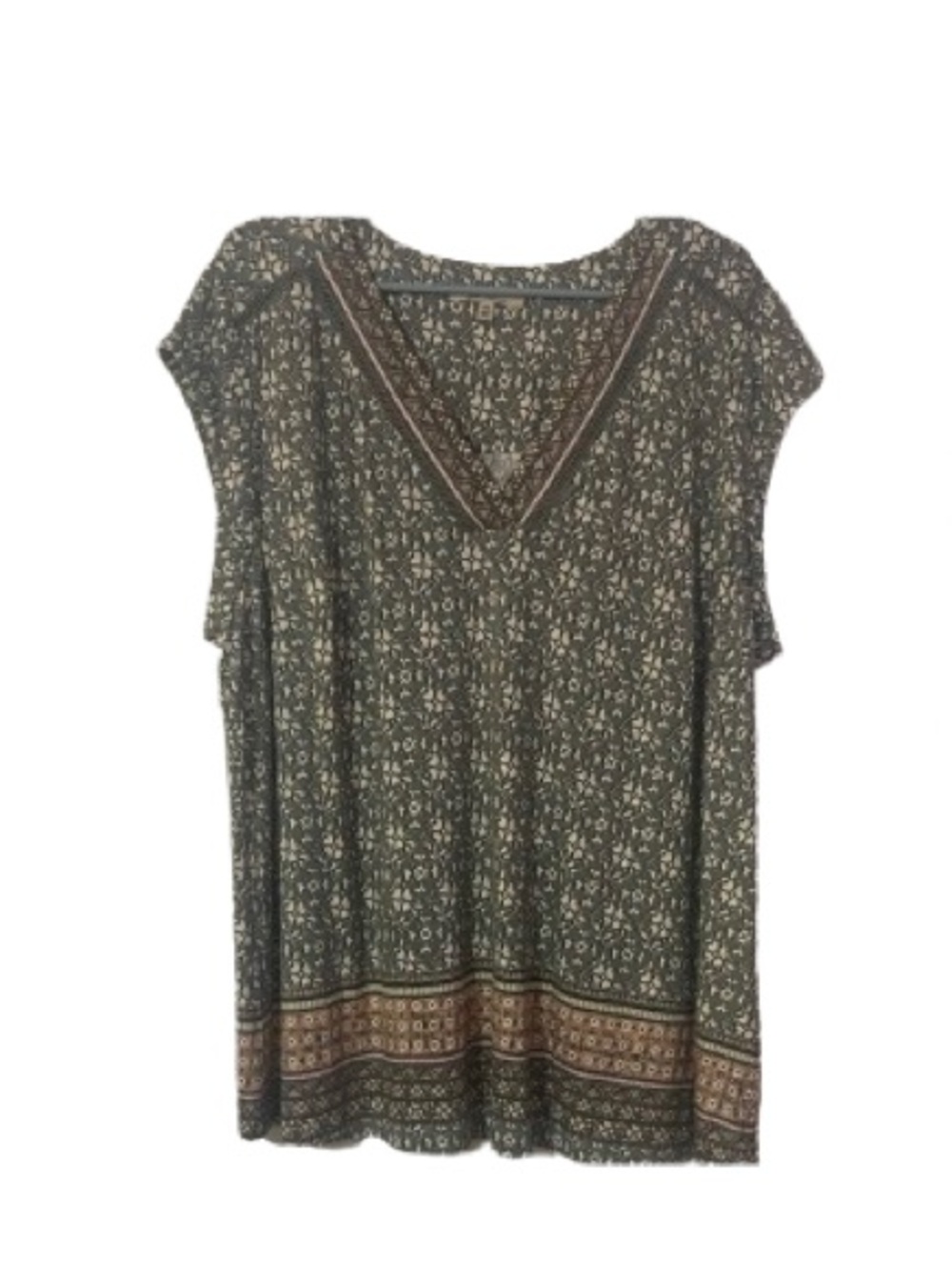 Les Serein Brayson VNeck Tunic Boho Sleeveless in Green and Cream